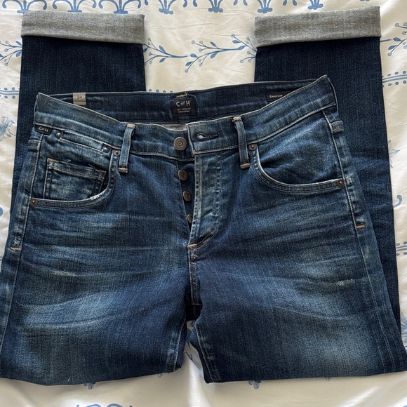 Citizens Of Humanity Washed Dark Blue Boyfriend Jeans